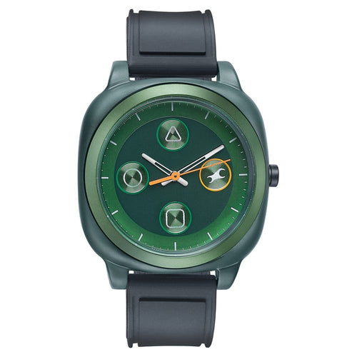 Fastrack Hype Retro Aracde Quartz Analog Unisex Watch With Green Dial Black Silicone Strap Watch For Unisex 68034PP09W