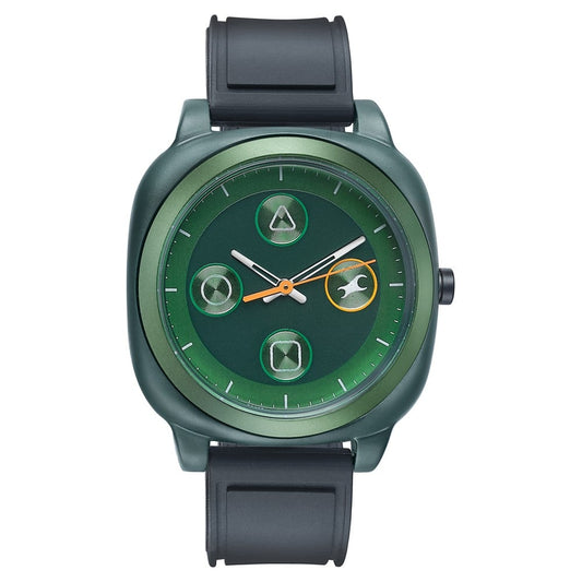 Fastrack Hype Retro Aracde Quartz Analog Unisex Watch With Green Dial Black Silicone Strap Watch For Unisex 68034PP09W
