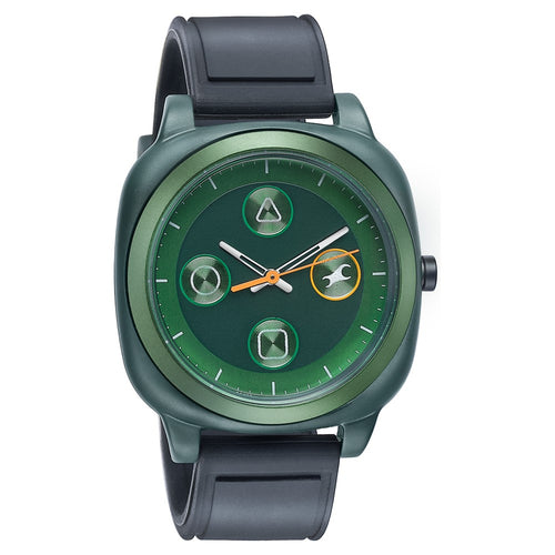 Fastrack Hype Retro Aracde Quartz Analog Unisex Watch With Green Dial Black Silicone Strap Watch For Unisex 68034PP09W