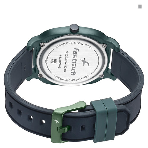 Fastrack Hype Retro Aracde Quartz Analog Unisex Watch With Green Dial Black Silicone Strap Watch For Unisex 68034PP09W