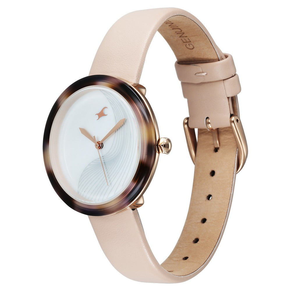 Fastrack Younique Quartz Analog Mother Of Pearl Dial LeatherStrap Watch For Girls 68035KL02