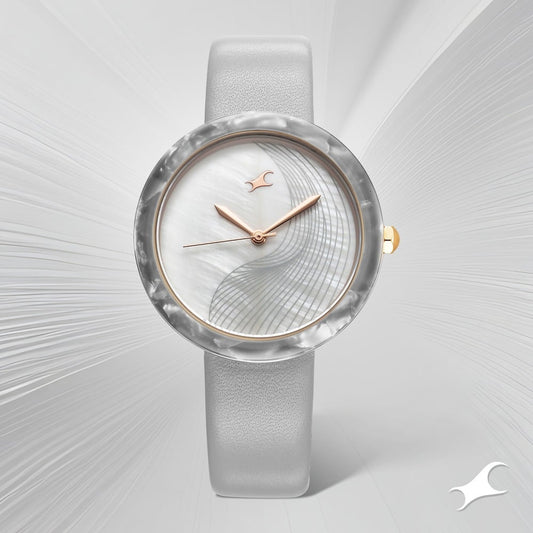 Fastrack Younique Quartz Analog Mother Of Pearl Dial LeatherStrap Watch For Girls 68035KL03