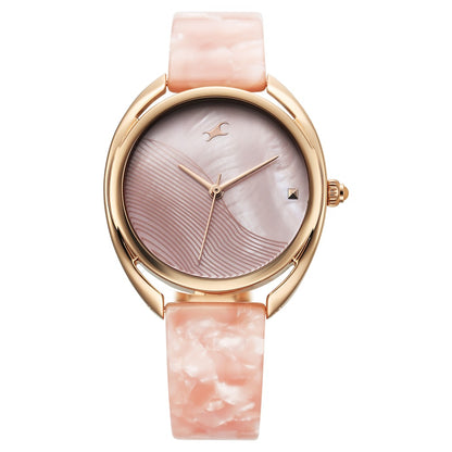 Fastrack Younique Quartz Analog Pink Color Mother Of Pearl Dial Acetate And Metal Strap Watch For Girls NT68036KD01