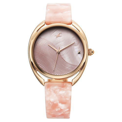 Fastrack Younique Quartz Analog Pink Color Mother Of Pearl Dial Acetate And Metal Strap Watch For Girls NT68036KD01
