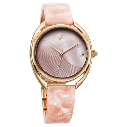 Fastrack Younique Quartz Analog Pink Color Mother Of Pearl Dial Acetate And Metal Strap Watch For Girls NT68036KD01