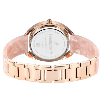 Fastrack Younique Quartz Analog Pink Color Mother Of Pearl Dial Acetate And Metal Strap Watch For Girls NT68036KD01