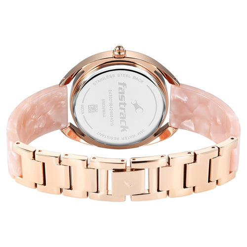 Fastrack Younique Quartz Analog Pink Color Mother Of Pearl Dial Acetate And Metal Strap Watch For Girls NT68036KD01