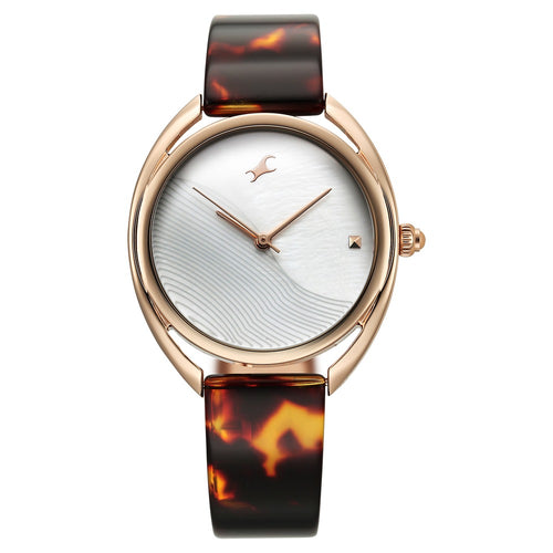 Fastrack Younique Quartz Analog Mother Of Pearl Dial Acetate And Metal Strap Watch For Girls NT68036KD02
