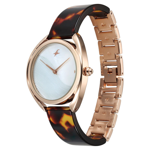 Fastrack Younique Quartz Analog Mother Of Pearl Dial Acetate And Metal Strap Watch For Girls NT68036KD02