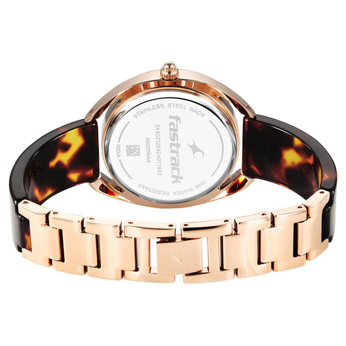 Fastrack Younique Quartz Analog Mother Of Pearl Dial Acetate And Metal Strap Watch For Girls NT68036KD02