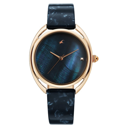 Fastrack Younique Quartz Analog Blue Mother Of Pearl Dial Two Toned Acetate & Metal Strap Watch For Girls 68036KD04