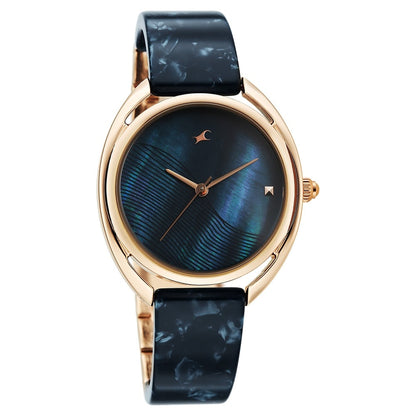Fastrack Younique Quartz Analog Blue Mother Of Pearl Dial Two Toned Acetate & Metal Strap Watch For Girls 68036KD04