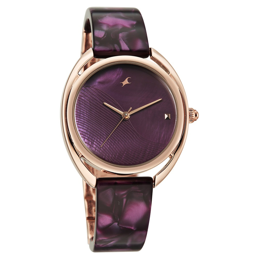 Fastrack Younique Quartz Analog Purple Mother Of Pearl Dial Two Toned Acetate & Metal Strap Watch For Girls 68036KD05