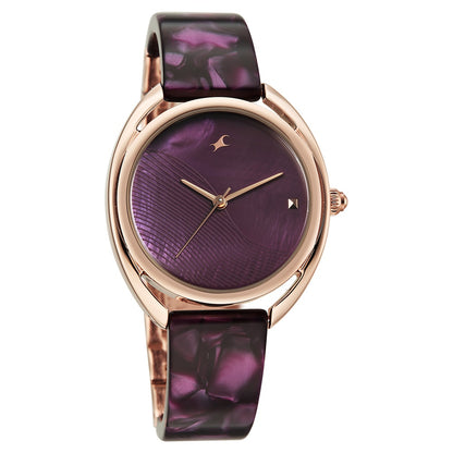 Fastrack Younique Quartz Analog Purple Mother Of Pearl Dial Two Toned Acetate & Metal Strap Watch For Girls 68036KD05
