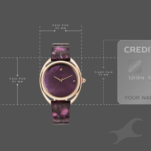Fastrack Younique Quartz Analog Purple Mother Of Pearl Dial Two Toned Acetate & Metal Strap Watch For Girls 68036KD05