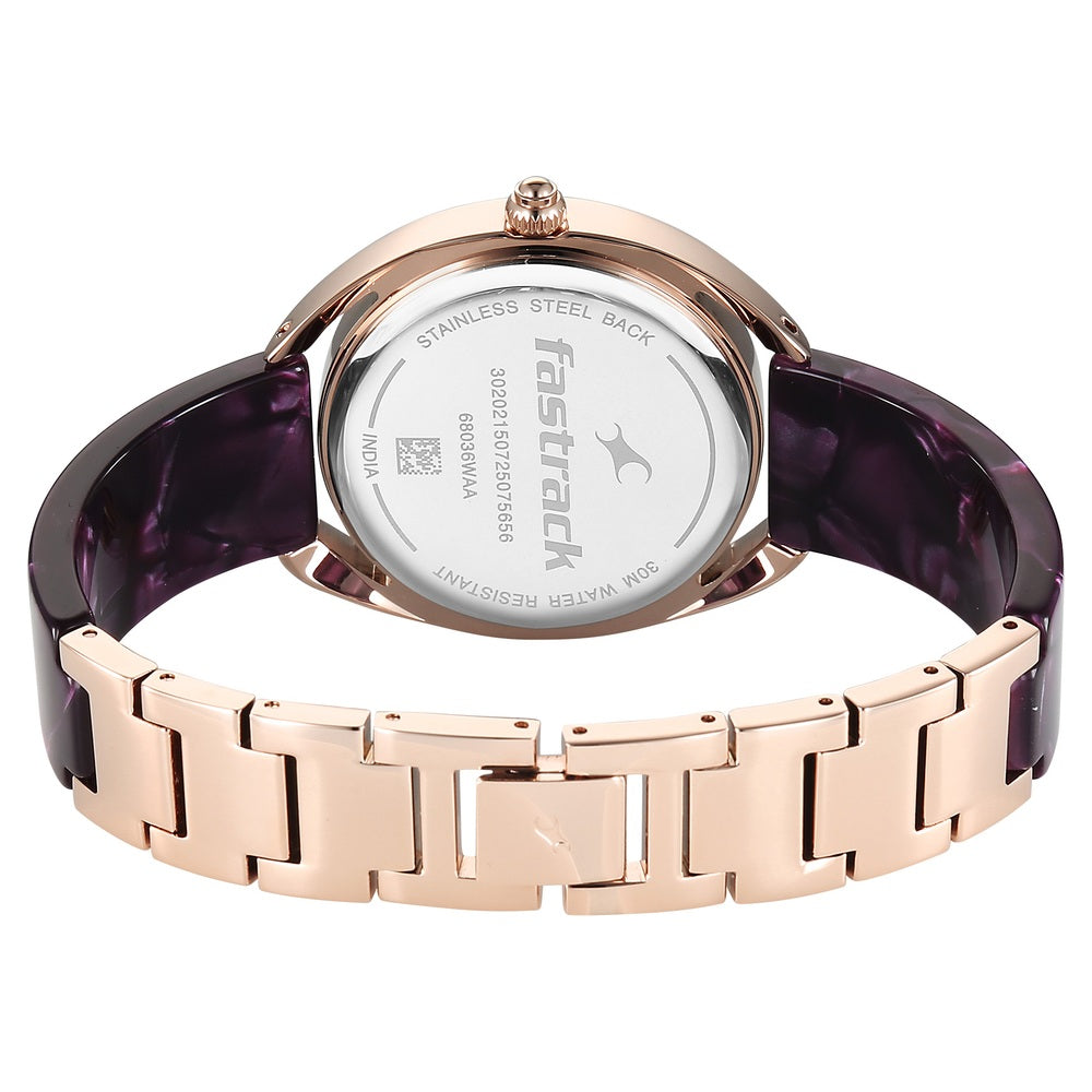 Fastrack Younique Quartz Analog Purple Mother Of Pearl Dial Two Toned Acetate & Metal Strap Watch For Girls 68036KD05