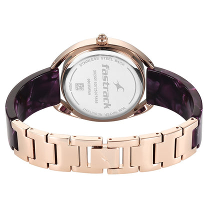 Fastrack Younique Quartz Analog Purple Mother Of Pearl Dial Two Toned Acetate & Metal Strap Watch For Girls 68036KD05