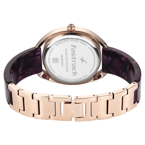 Fastrack Younique Quartz Analog Purple Mother Of Pearl Dial Two Toned Acetate & Metal Strap Watch For Girls 68036KD05