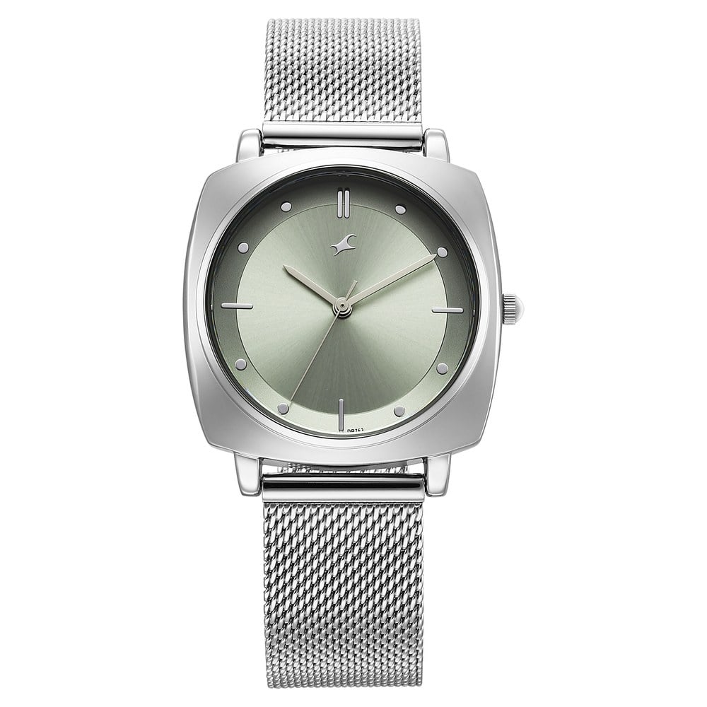 Fastrack Stunners X Quartz Analog Green Dial Stainless Steel Strap Watch For Girls 68043SM01