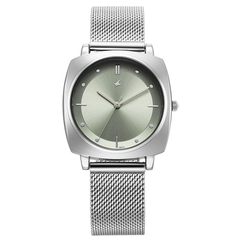 Fastrack Stunners X Quartz Analog Green Dial Stainless Steel Strap Watch For Girls 68043SM01