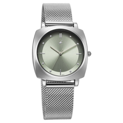 Fastrack Stunners X Quartz Analog Green Dial Stainless Steel Strap Watch For Girls 68043SM01