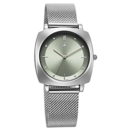 Fastrack Stunners X Quartz Analog Green Dial Stainless Steel Strap Watch For Girls 68043SM01