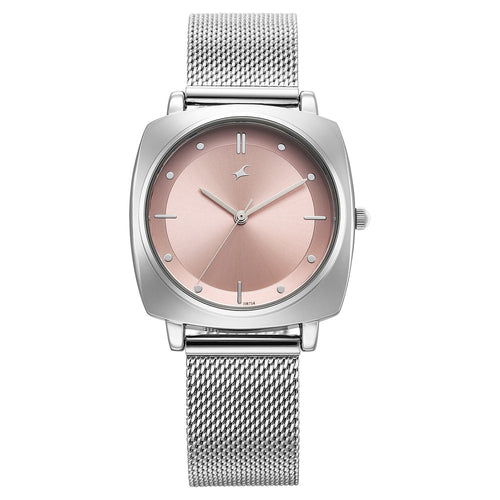 Fastrack Stunners X Quartz Analog Pink Dial Stainless Steel Strap Watch For Girls 68043SM02