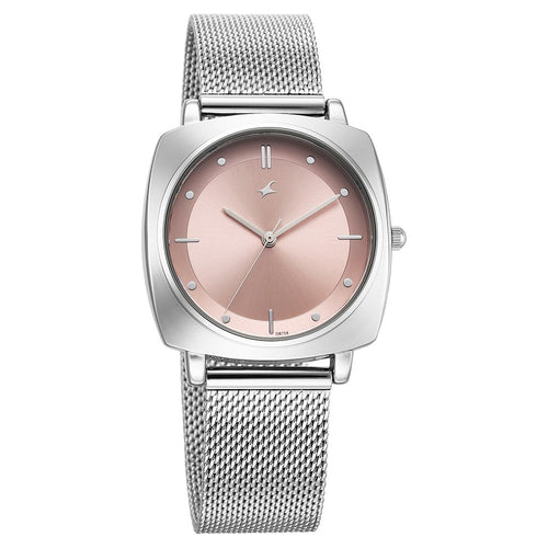 Fastrack Stunners X Quartz Analog Pink Dial Stainless Steel Strap Watch For Girls 68043SM02