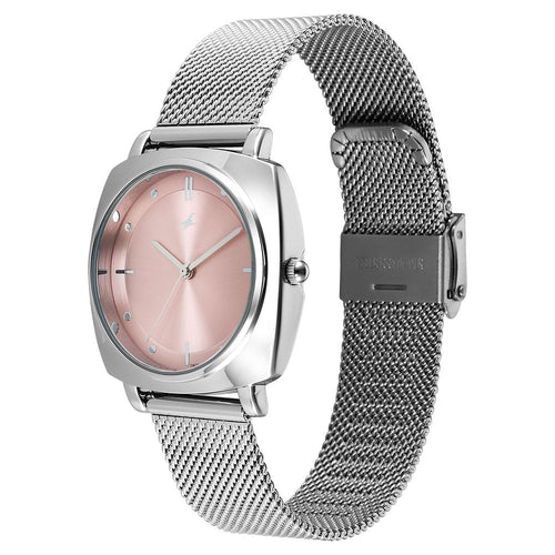 Fastrack Stunners X Quartz Analog Pink Dial Stainless Steel Strap Watch For Girls 68043SM02