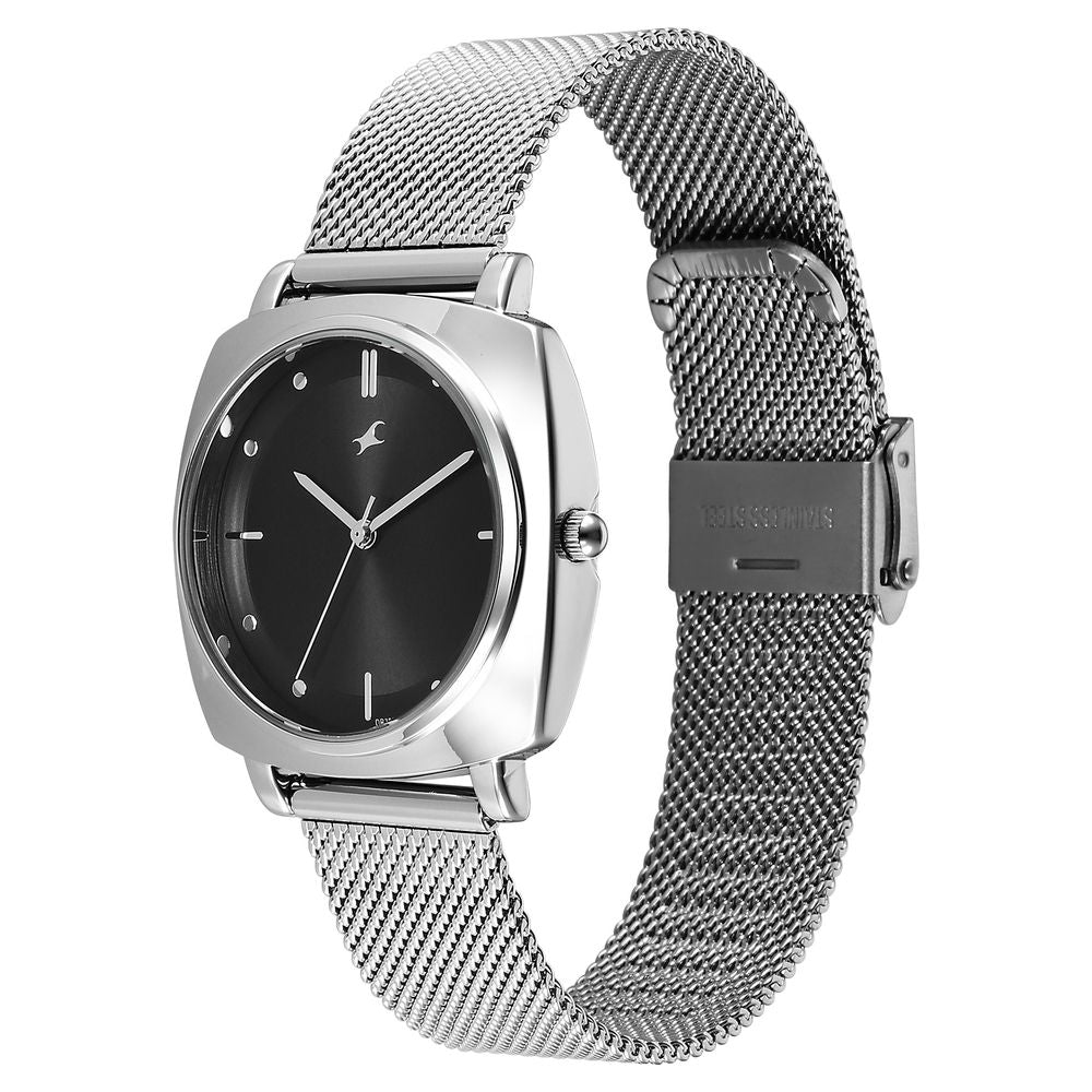 Fastrack Stunners X Quartz Analog Black Dial Stainless Steel Strap Watch For Girls 68043SM03