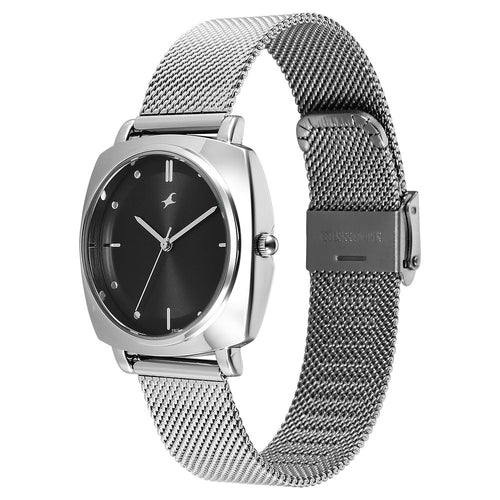 Fastrack Stunners X Quartz Analog Black Dial Stainless Steel Strap Watch For Girls 68043SM03