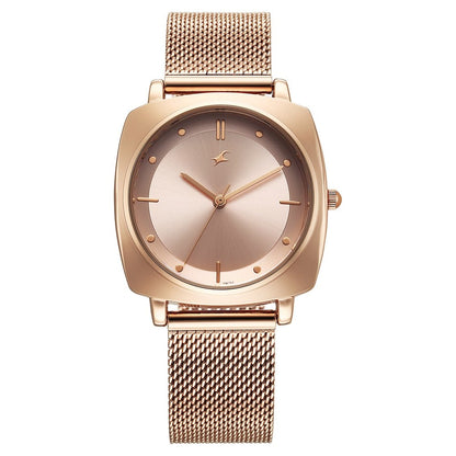 Fastrack Stunners X Quartz Analog Rose Gold Dial Stainless Steel Strap Watch For Girls 68043WM01