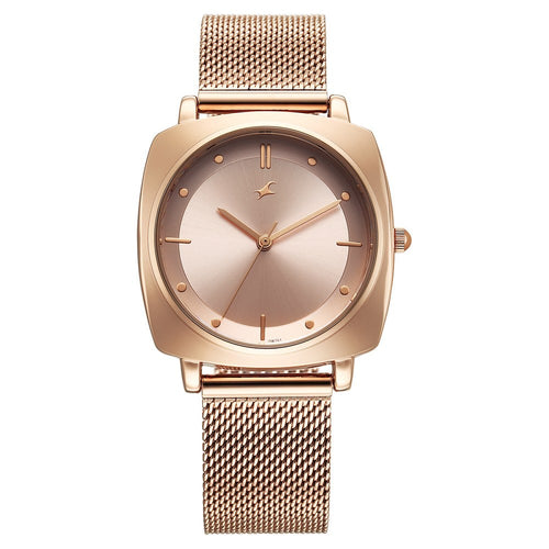 Fastrack Stunners X Quartz Analog Rose Gold Dial Stainless Steel Strap Watch For Girls NU68043WM01