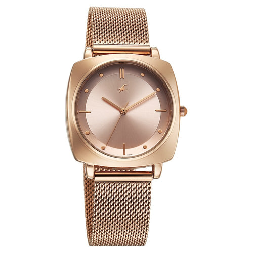 Fastrack Stunners X Quartz Analog Rose Gold Dial Stainless Steel Strap Watch For Girls 68043WM01