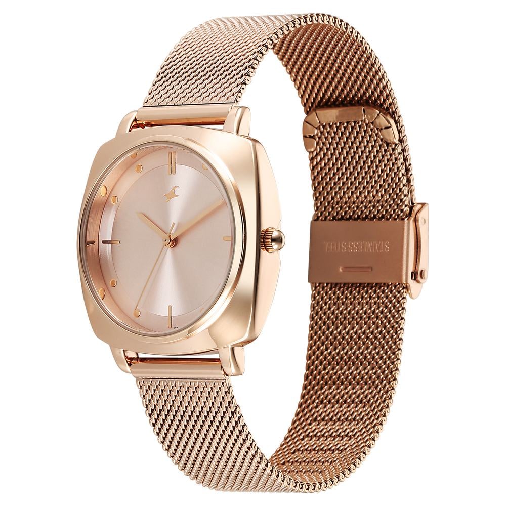 Fastrack Stunners X Quartz Analog Rose Gold Dial Stainless Steel Strap Watch For Girls 68043WM01