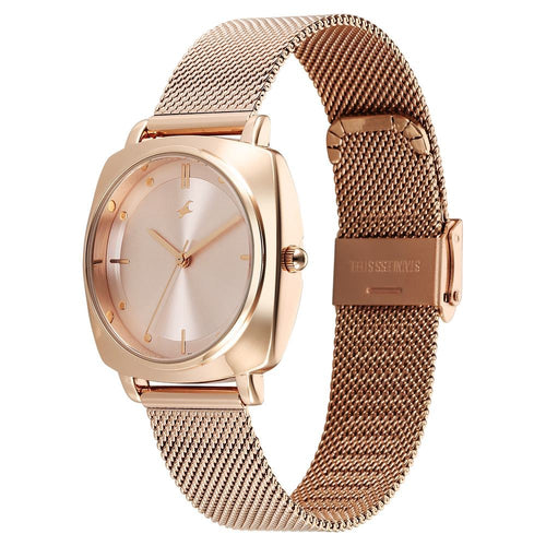 Fastrack Stunners X Quartz Analog Rose Gold Dial Stainless Steel Strap Watch For Girls 68043WM01