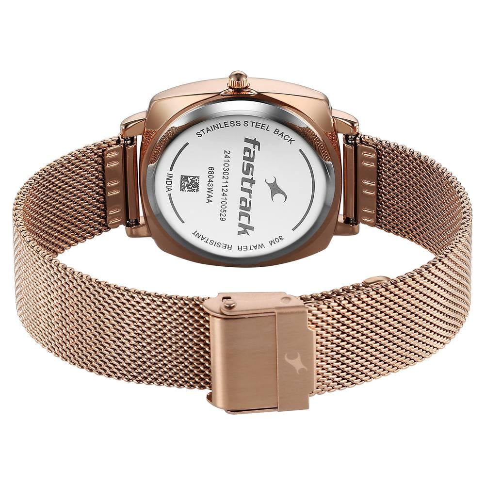 Fastrack Stunners X Quartz Analog Rose Gold Dial Stainless Steel Strap Watch For Girls NU68043WM01