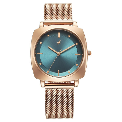 Fastrack Stunners X Quartz Analog Green Dial Stainless Steel Strap Watch For Girls NU68043WM02