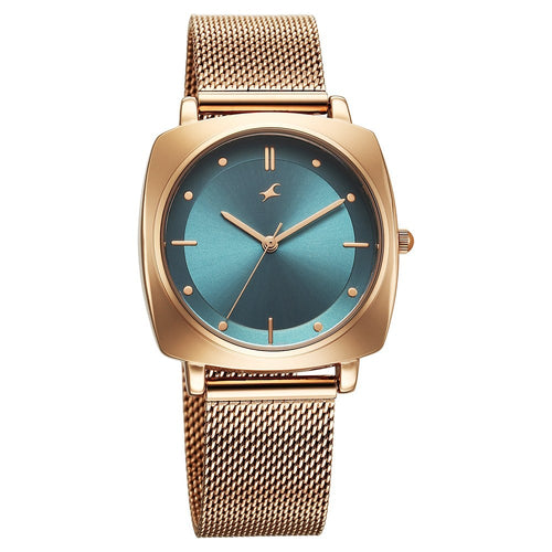 Fastrack Stunners X Quartz Analog Green Dial Stainless Steel Strap Watch For Girls 68043WM02