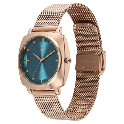 Fastrack Stunners X Quartz Analog Green Dial Stainless Steel Strap Watch For Girls NU68043WM02