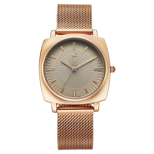 Fastrack Stunners Quartz Analog Green Dial Rose Gold Stainless Steel Strap Watch For Girls 68043WM03