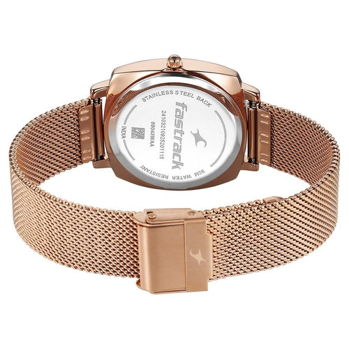 Fastrack Stunners Quartz Analog Green Dial Rose Gold Stainless Steel Strap Watch For Girls 68043WM03