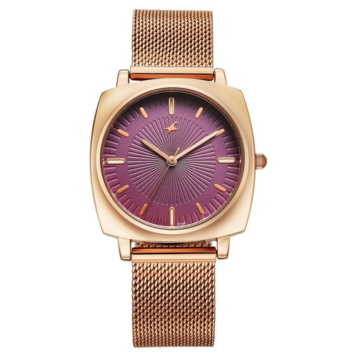 Fastrack Stunners Quartz Analog Purple Dial Rose Gold Stainless Steel Strap Watch For Girls 68043WM04