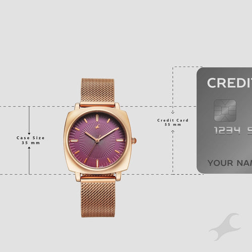 Fastrack Stunners Quartz Analog Purple Dial Rose Gold Stainless Steel Strap Watch For Girls 68043WM04