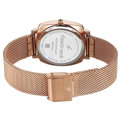 Fastrack Stunners Quartz Analog Purple Dial Rose Gold Stainless Steel Strap Watch For Girls 68043WM04