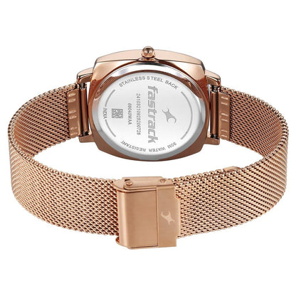 Fastrack Stunners Quartz Analog Brown Dial Rose Gold Stainless Steel Strap Watch For Girls 68043WM05