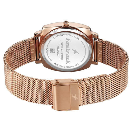 Fastrack Stunners Quartz Analog Brown Dial Rose Gold Stainless Steel Strap Watch For Girls 68043WM05