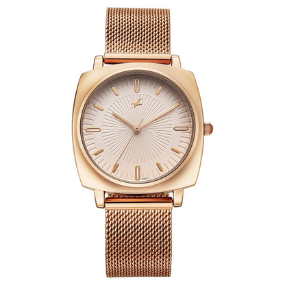 Fastrack Stunners Quartz Analog Rose Gold Dial Rose Gold Stainless Steel Strap Watch For Girls 68043WM06