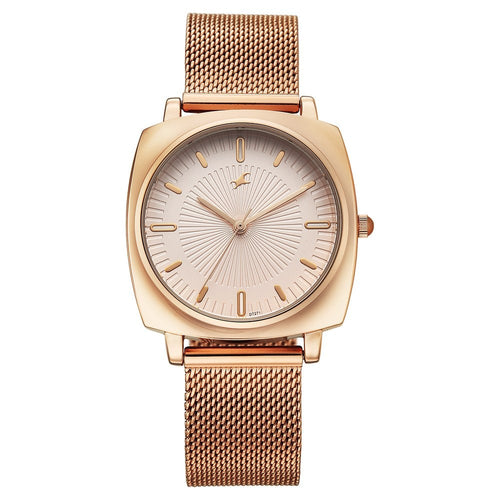 Fastrack Stunners Quartz Analog Rose Gold Dial Rose Gold Stainless Steel Strap Watch For Girls 68043WM06