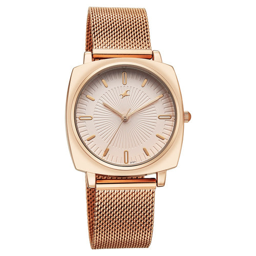 Fastrack Stunners Quartz Analog Rose Gold Dial Rose Gold Stainless Steel Strap Watch For Girls 68043WM06
